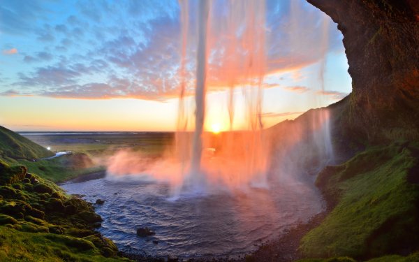 Earth Seljalandsfoss Waterfalls Iceland Sunset Sunrise Waterfall HD Wallpaper | Background Image