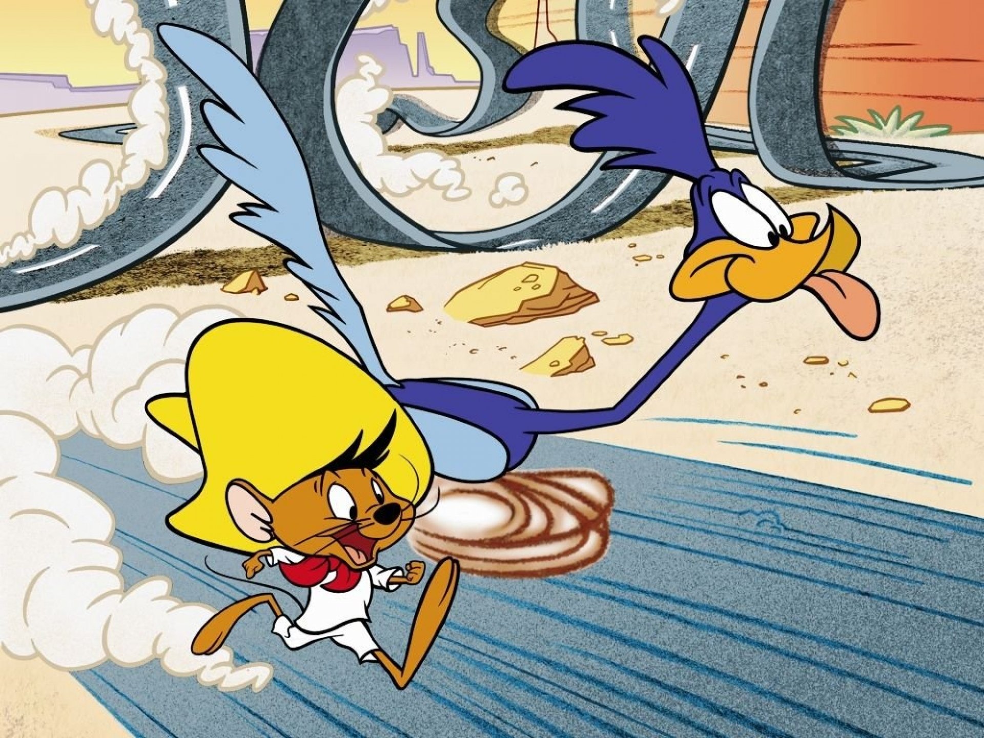 Cravatta Uomo A Tema Cartoon – Road Runner E Speedy Gonzales, Grigia, Satin, Taglia Unica