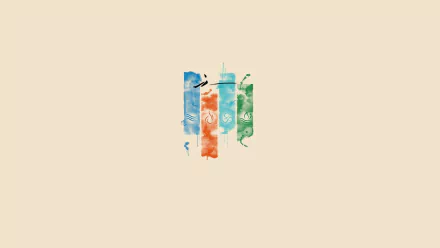 HD PC desktop wallpaper featuring a minimalist design inspired by Avatar: The Last Airbender, showcasing the elemental symbols from the anime series.