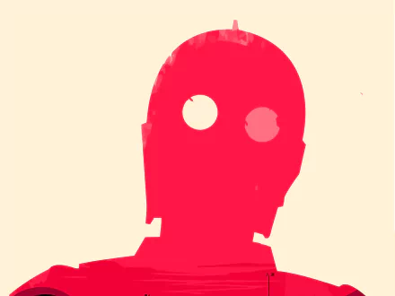 2K Quad HD PC desktop wallpaper: minimalist red silhouette of C-3PO against a cream background, referencing the movie Star Wars Episode IV: A New Hope.