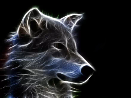 HD desktop wallpaper featuring a digital art illustration of a wolf with glowing, neon outlines against a dark background.