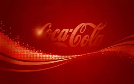 HD man-made Coca-Cola desktop wallpaper featuring the iconic logo with smooth red waves and dotted light effects on a vibrant red background.