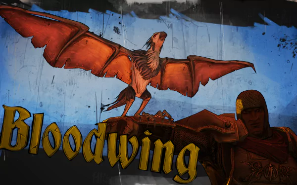 HD desktop wallpaper from the video game Borderlands 2 featuring the Bloodwing creature with outstretched wings against a blue background.