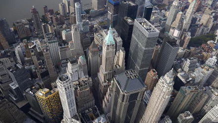 Aerial view of New York City skyscrapers showcasing man-made architecture in this HD PC desktop wallpaper and background.