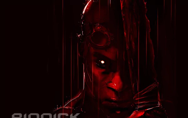 HD desktop wallpaper of Riddick with glowing eyes and a dark, foreboding atmosphere.
