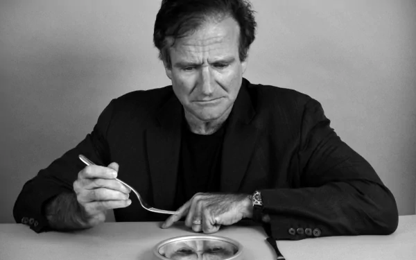 Black and white photo of a pensive man for an HD desktop wallpaper.