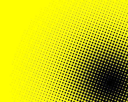 HD PC desktop wallpaper featuring an abstract pattern of black circular dots that gradually increase in size against a bright yellow background.
