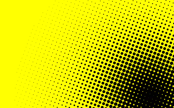 HD PC desktop wallpaper featuring an abstract pattern of black circular dots that gradually increase in size against a bright yellow background.