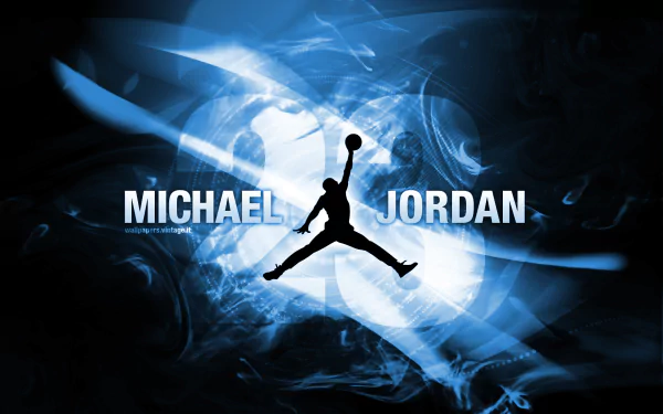HD desktop wallpaper featuring Michael Jordan's iconic Jumpman logo against a dynamic blue and black background, with Michael Jordan text prominently displayed.