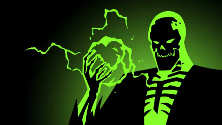 HD PC desktop wallpaper and background (TV show Batman Beyond) depicting green-glowing skeletal villain Blight clutching a crackling energy orb against a dark backdrop.
