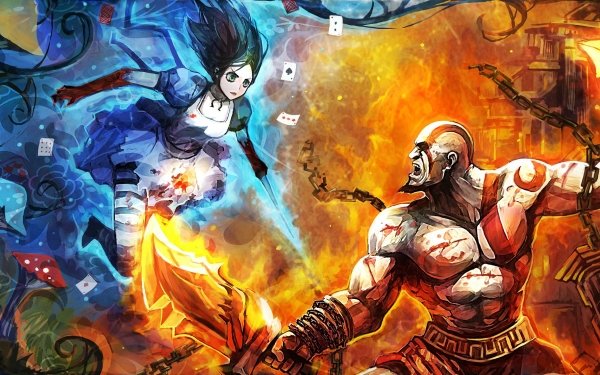 Video Game Crossover God of War Kratos Alice: Madness Returns Alice Liddell HD Wallpaper | Background Image