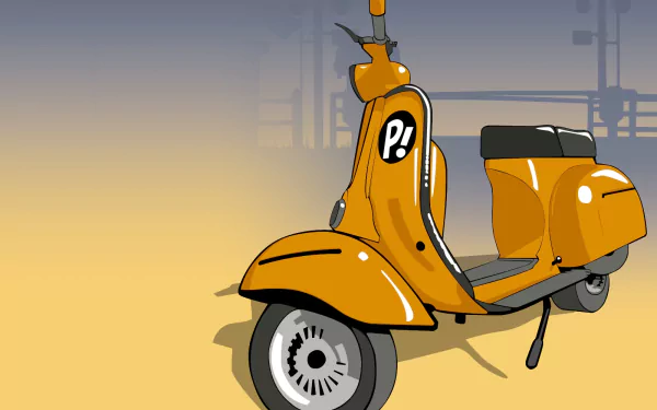 Illustrated orange Vespa scooter vehicle on a soft gradient backdrop — HD PC desktop wallpaper and background.