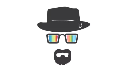 A stylized HD wallpaper featuring iconic imagery from the TV show Breaking Bad, showcasing a hat-wearing figure with colorful glasses and a beard, capturing the essence of the series.
