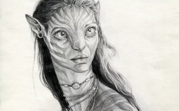 Pencil sketch of a Na'vi character from the movie Avatar, detailed as an HD PC desktop wallpaper and background.