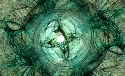 HD PC desktop wallpaper of a sci-fi inspired quasar, showcasing swirling green and black energy patterns radiating from a bright central core.