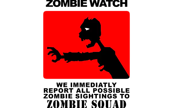 Dark zombie silhouette in a red warning panel labeled Zombie Watch — 4K Ultra HD PC desktop wallpaper and background.