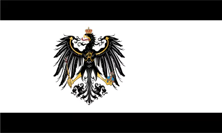 8K Ultra HD PC desktop wallpaper featuring the black Prussian eagle with gold accents on a white background, representing the flag of Prussia.