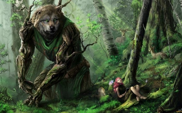 Fantasy Creature Wolf Giant Forest Deer HD Wallpaper | Background Image