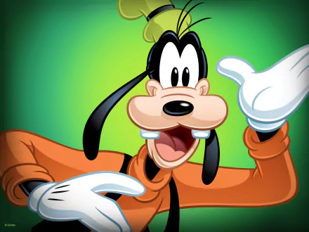 A vibrant HD desktop wallpaper featuring Goofy, the beloved Disney character, in an expressive pose against a bright green background. A cheerful addition to any screen.
