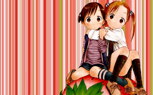 Anime Strawberry Marshmallow Cute Brown Eyes Short Hair Ponytail Fruit Strawberry Shoe Socks Stripes Blush HD Wallpaper | Background Image