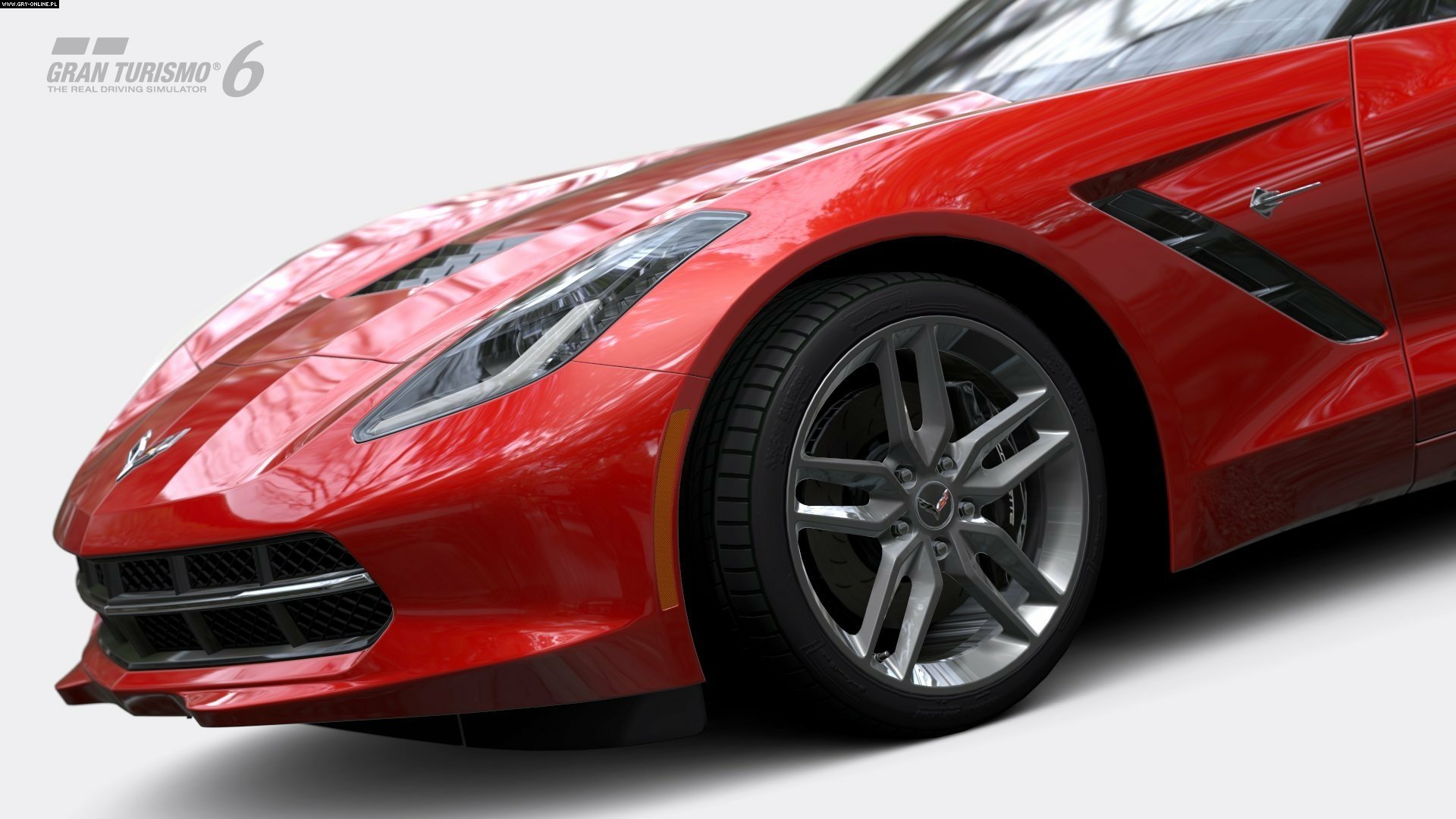 HD PC desktop wallpaper featuring a close-up of a red sports car from the video game Gran Turismo 6, highlighting sleek design and detailed textures.