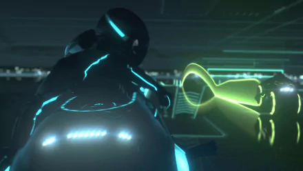 HD PC desktop wallpaper featuring a dynamic scene from the movie TRON: Legacy, showcasing glowing light cycles and neon-lit futuristic visuals.