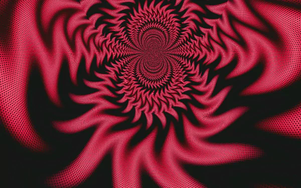 A mesmerizing abstract design featuring a kaleidoscopic pattern in vibrant red hues against a dark background. This digital art piece serves as a striking HD desktop wallpaper.