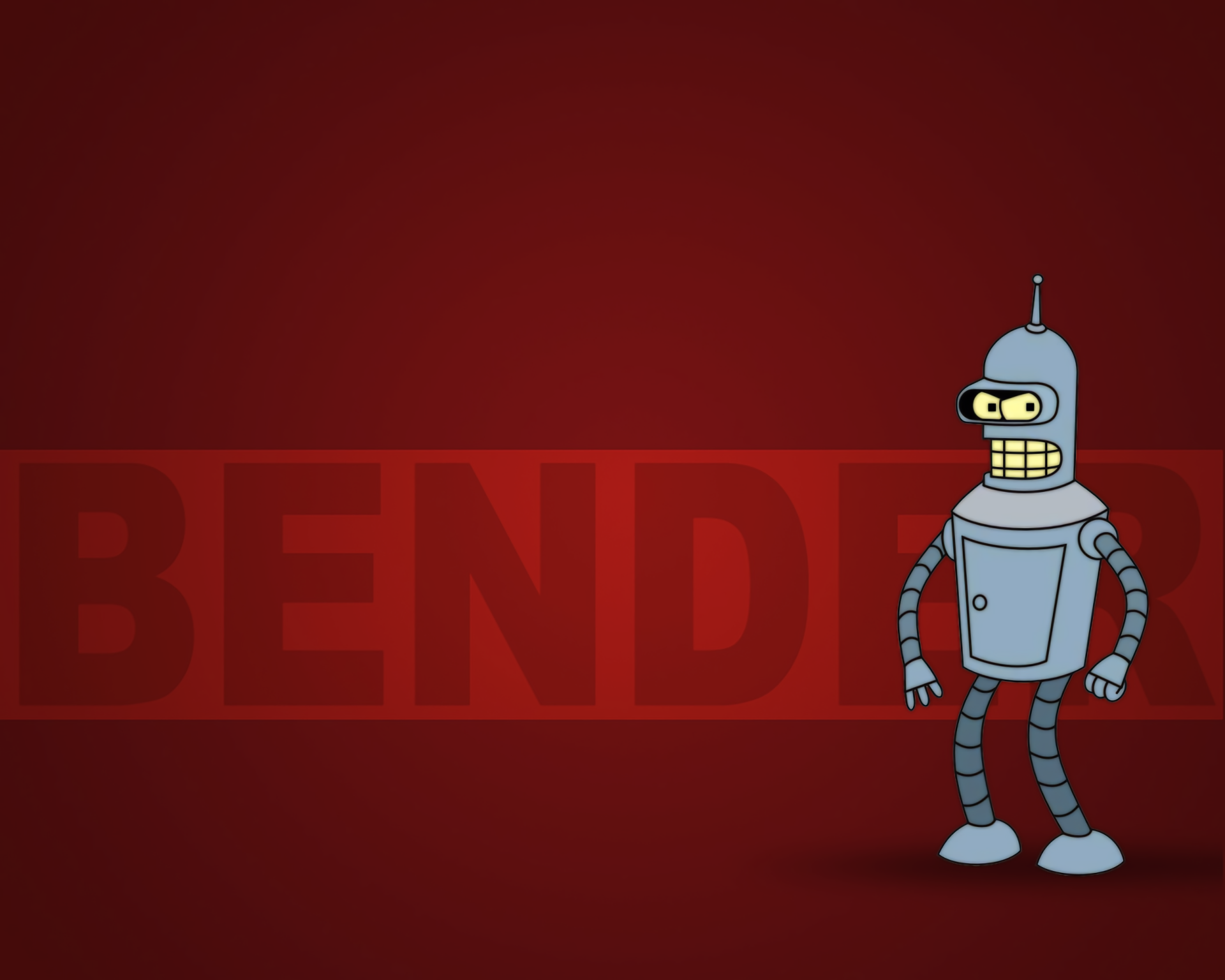HD PC desktop wallpaper featuring Bender, the robot character from the TV show Futurama, against a dark red background with bold text spelling BENDER.