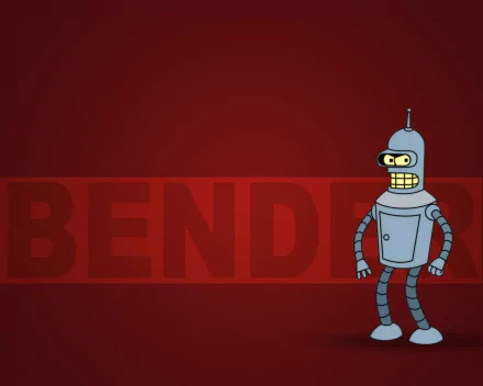HD PC desktop wallpaper featuring Bender, the robot character from the TV show Futurama, against a dark red background with bold text spelling BENDER.