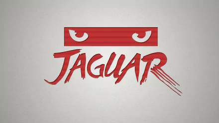HD PC desktop wallpaper: red stylized JAGUAR logo with narrow cat-eye slits above, Atari Jaguar video game branding on a pale textured background.