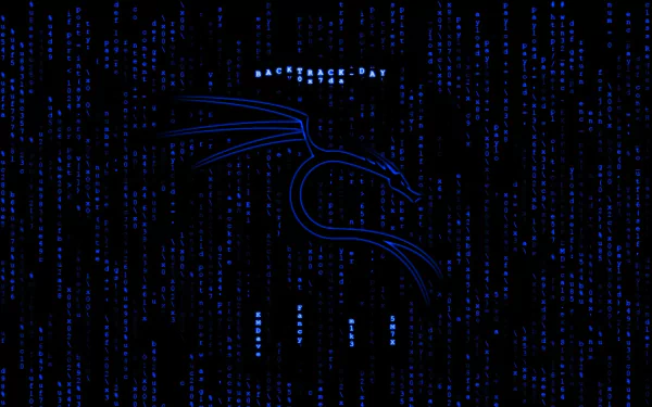 A vibrant HD desktop wallpaper featuring a sleek blue dragon amidst a backdrop of flowing digital code, symbolizing technology and Linux themes.