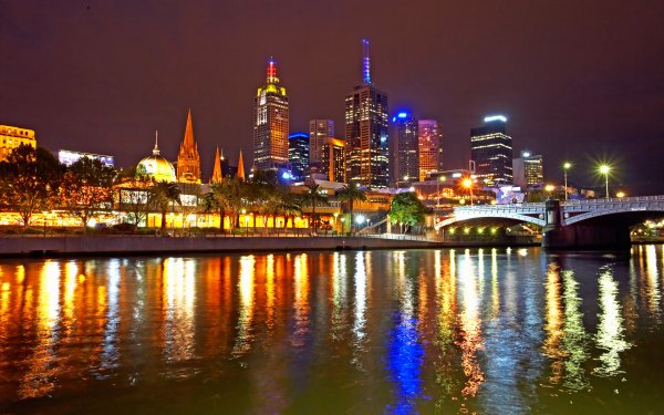 Man Made Melbourne Cities Australia Yarra River Light River Skyscraper HD Wallpaper | Background Image