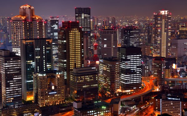 Man Made Osaka Cities Japan Skyscraper Night City HD Wallpaper | Background Image