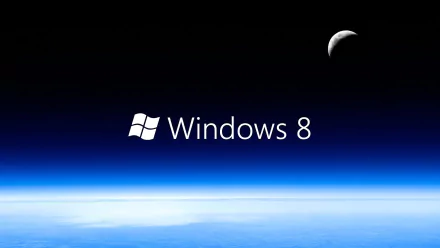 A sleek HD wallpaper featuring the Windows 8 logo against a serene space backdrop, blending technology with a cosmic theme.