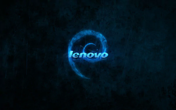 HD desktop wallpaper featuring the Lenovo logo, set against a dark, swirling blue background, creating a sleek and modern technology aesthetic.