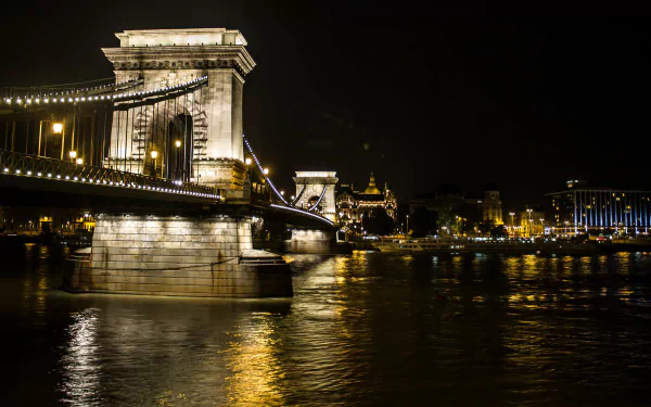Hungary Danube Budapest city light night bridge man made Chain Bridge HD Desktop Wallpaper | Background Image
