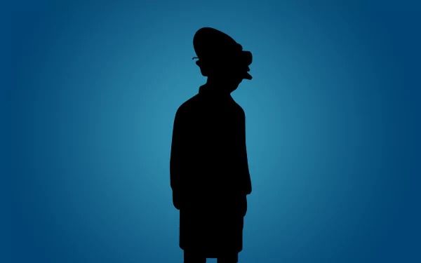 Silhouette of Professor Farnsworth from the TV show Futurama on a blue gradient background — HD PC desktop wallpaper.