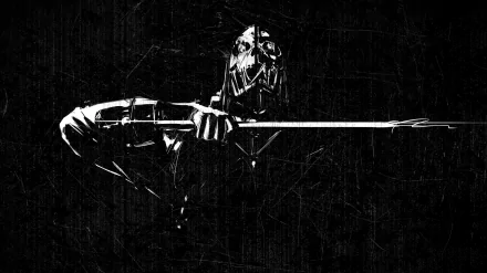 A striking HD desktop wallpaper featuring Corvo Attano from the video game Dishonored, showcasing his enigmatic presence and stealthy demeanor against a dark, textured background.