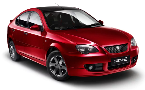 A red Proton Gen-2 vehicle showcased in high definition, designed as a PC desktop wallpaper and background.