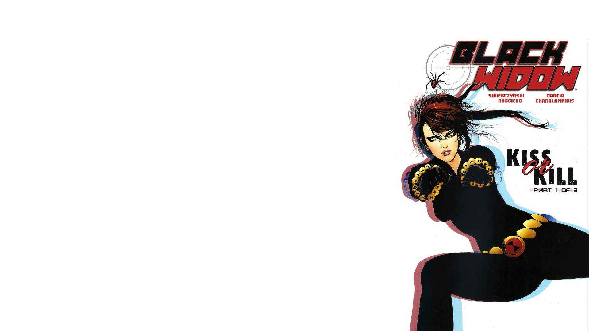 Comic-style Black Widow in dynamic pose, featured in vibrant 4K Ultra HD PC desktop wallpaper with bold colors and sharp details.