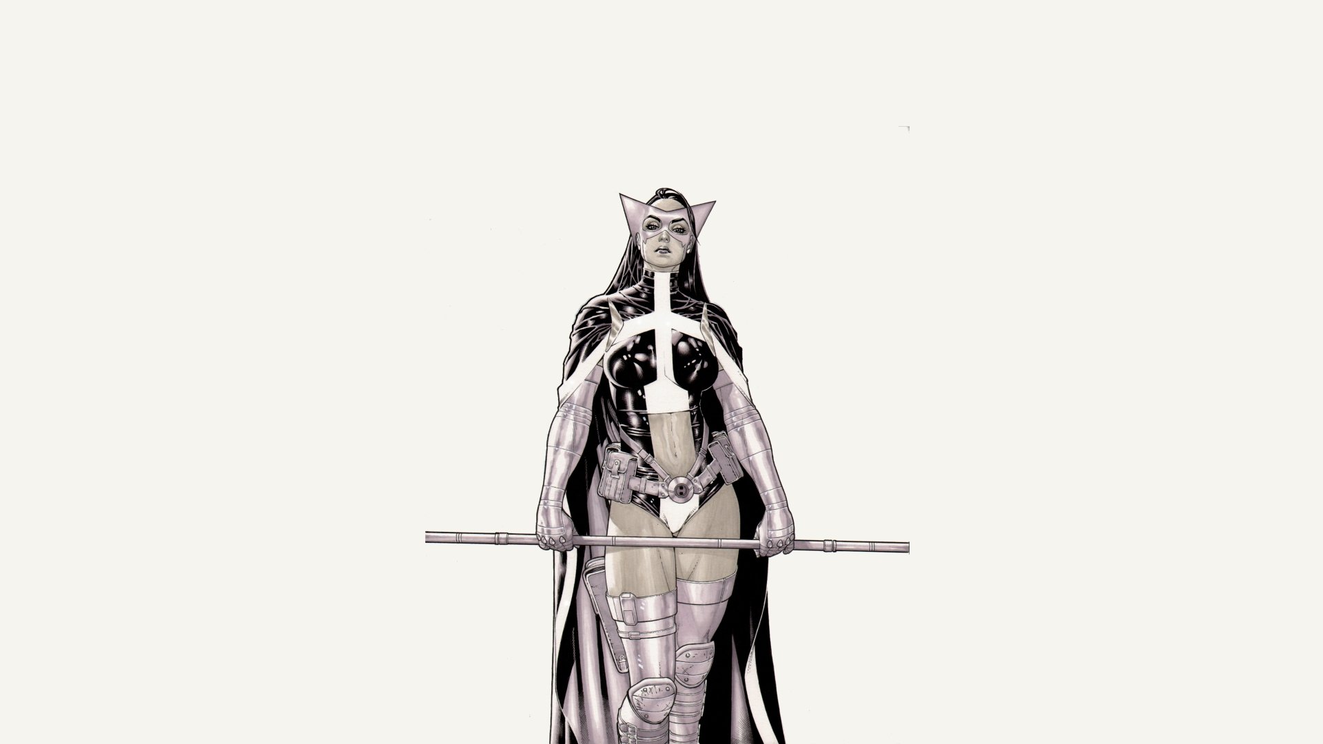 A striking 4K Ultra HD image of Huntress from DC Comics, showcasing her poised with a weapon, embodying the fierce spirit of a skilled hunter.