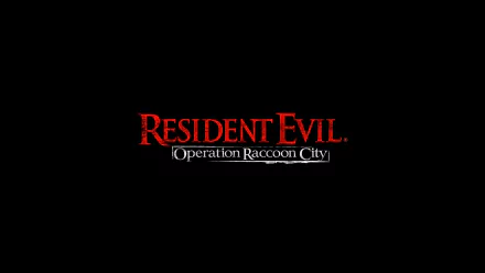 A striking 8K Ultra HD wallpaper featuring the logo for Resident Evil: Operation Raccoon City, showcasing the iconic horror video game.