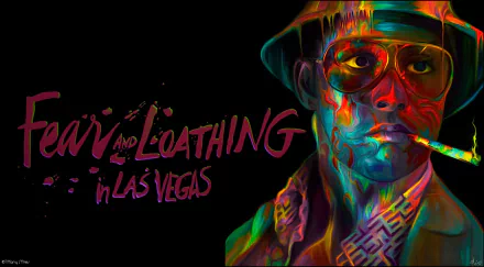 A vibrant and trippy HD wallpaper featuring a character from Fear and Loathing in Las Vegas, with bold colors and surreal elements enhancing the psychedelic theme.