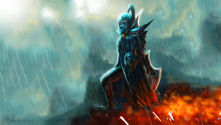 HD desktop wallpaper featuring Phantom Assassin from DotA 2, set against a dramatic stormy backdrop, embodying the game's intense atmosphere and character design.