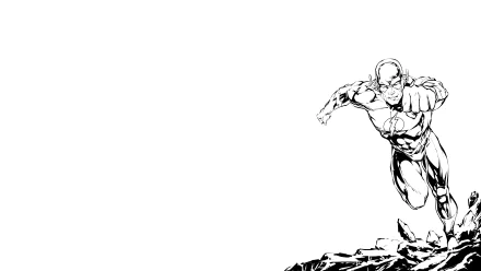 A dynamic black and white illustration of The Flash in action, designed as a 4K Ultra HD PC desktop wallpaper, showcasing comic art style and bold lines.