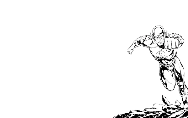 A dynamic black and white illustration of The Flash in action, designed as a 4K Ultra HD PC desktop wallpaper, showcasing comic art style and bold lines.