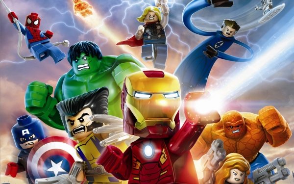 Jeux Vidéo LEGO Marvel Super Heroes Légo Marvel Comics Spider-Man Thor Hulk Iron Man Captain America Wolverine Thing Veuve Noire Reed Richards Human Torch Peter Parker Le Surfeur d'Argent Fond d'écran HD | Image