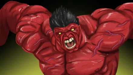 A dynamic HD desktop wallpaper featuring Red Hulk from the comics, showcasing his muscular form and fierce expression against a contrasting background.