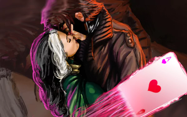 two-toned hair X-Men kiss Rogue (Marvel Comics) Gambit (Marvel Comics) Comic HD Desktop Wallpaper | Background Image