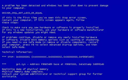 A HD PC desktop wallpaper featuring the infamous Windows blue screen error message, indicating a system shutdown due to detected issues.
